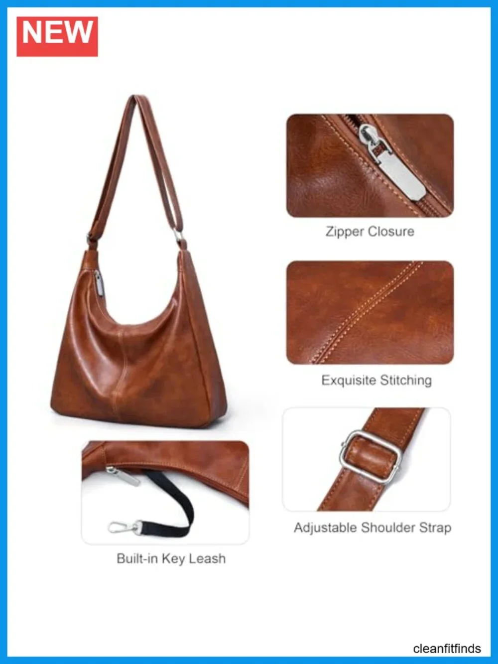 Vegan Leather Slouchy Hobo Bag Women Crossbody Shoulder Tote with Adjustable
